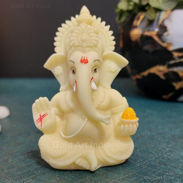Gold Art India Ivory Ganesha Idol for Car Dashboard
