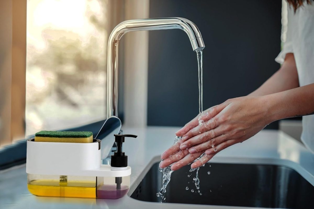 MARKWELL Plastic 3 in 1 Soap Pump Dispenser Dish Soap Liquid Dispenser Sponge Holder