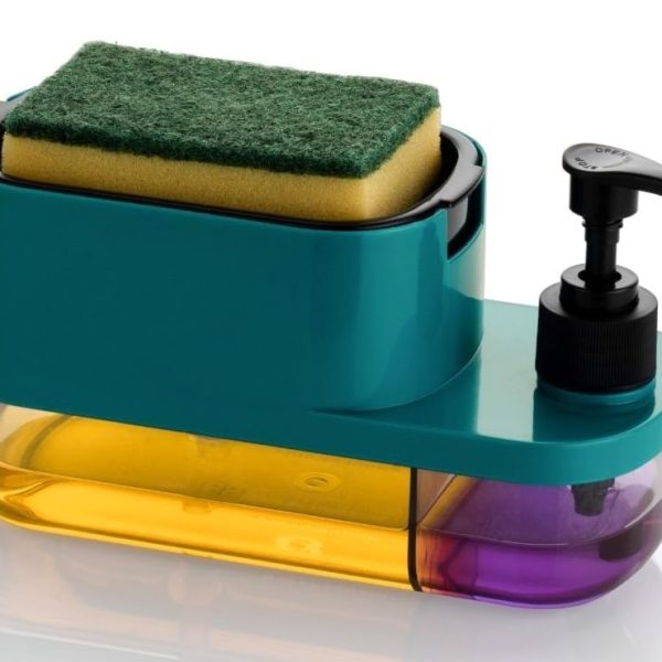 MARKWELL Plastic 3 in 1 Soap Pump Dispenser Dish Soap Liquid Dispenser Sponge Holder