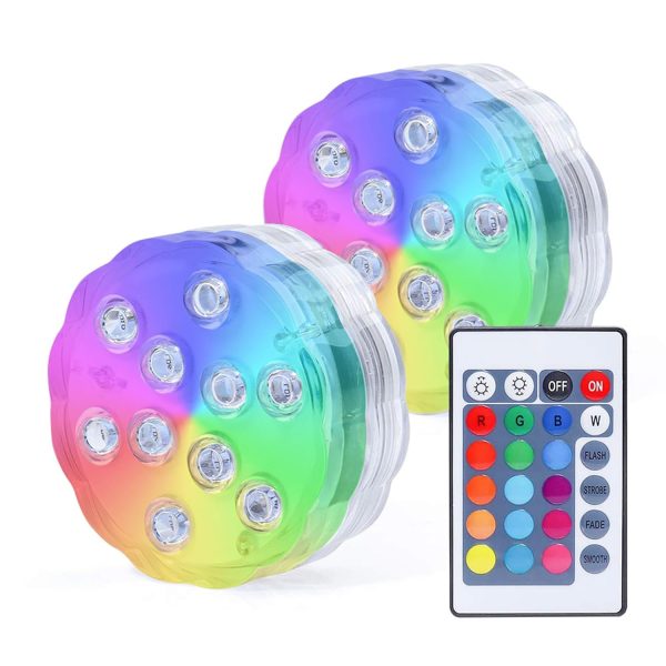 AquaMiracle Submersible LED Lights with Remote Waterproof Battery Operated, Multi Color Changing Hot Tub Lights for Shower, Pool, Pond, Aquarium, Bath, Party, Vase Decoration (2-Pack)