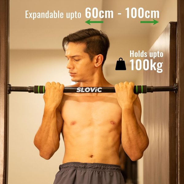 Slovic Door Pull Up Bar for Home Workout [100 Kg Load Capacity]| No Screw pull up bars stand with Anti-Skid Grip [Length 62-100 CM] Gym Equipment for Home Workout |Pull up bar wall mounted for Height